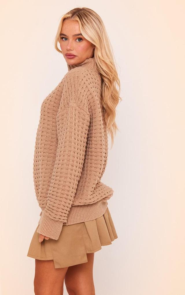 Cappuccino Square Knit Oversized Roll Neck Sweater Product Image