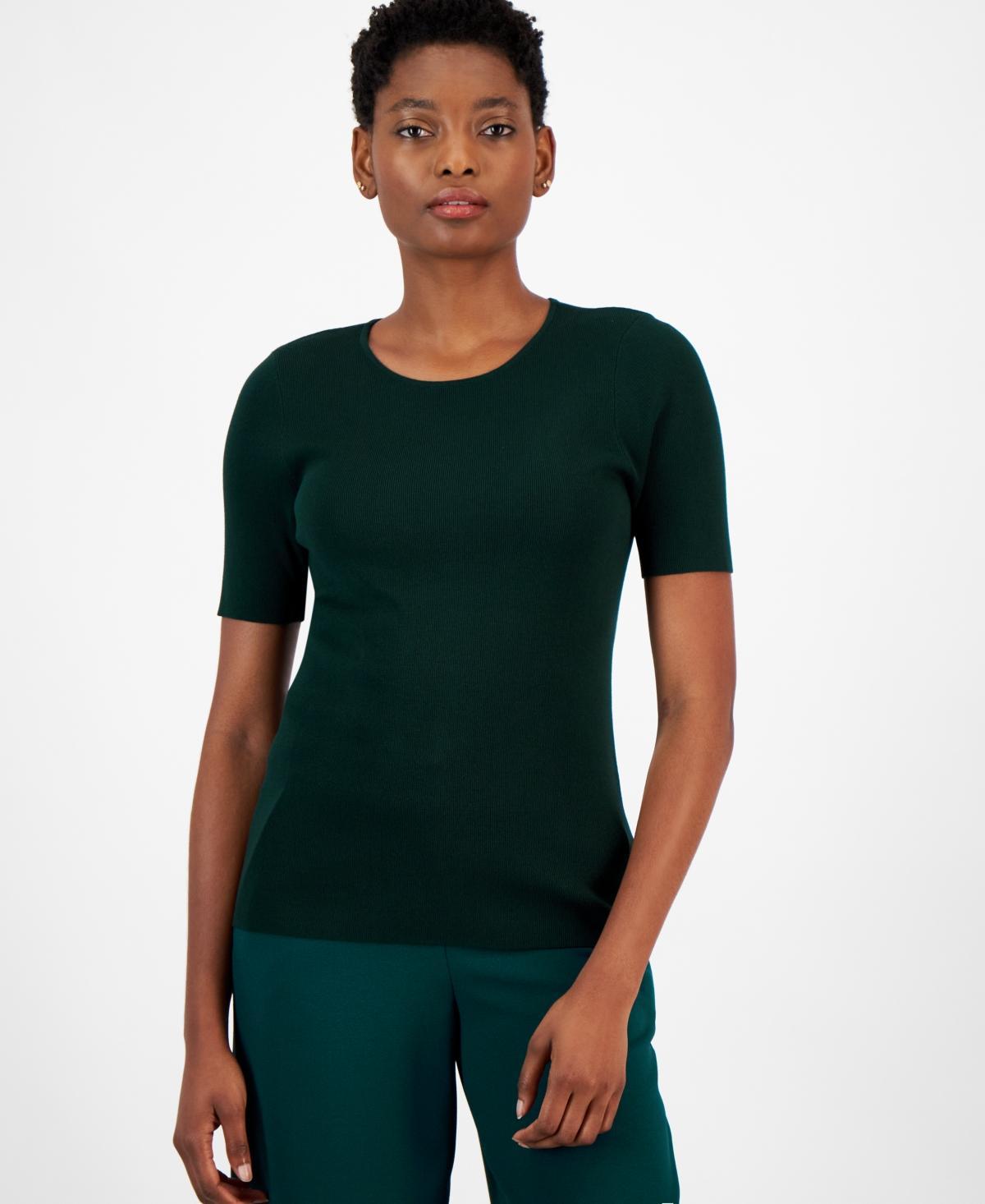 Tahari Asl Womens Short-Sleeve Ribbed Top Product Image