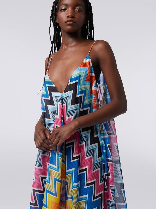 Long cover-up with neck scarf cut in printed cotton and silk Multicoloured | Missoni Product Image