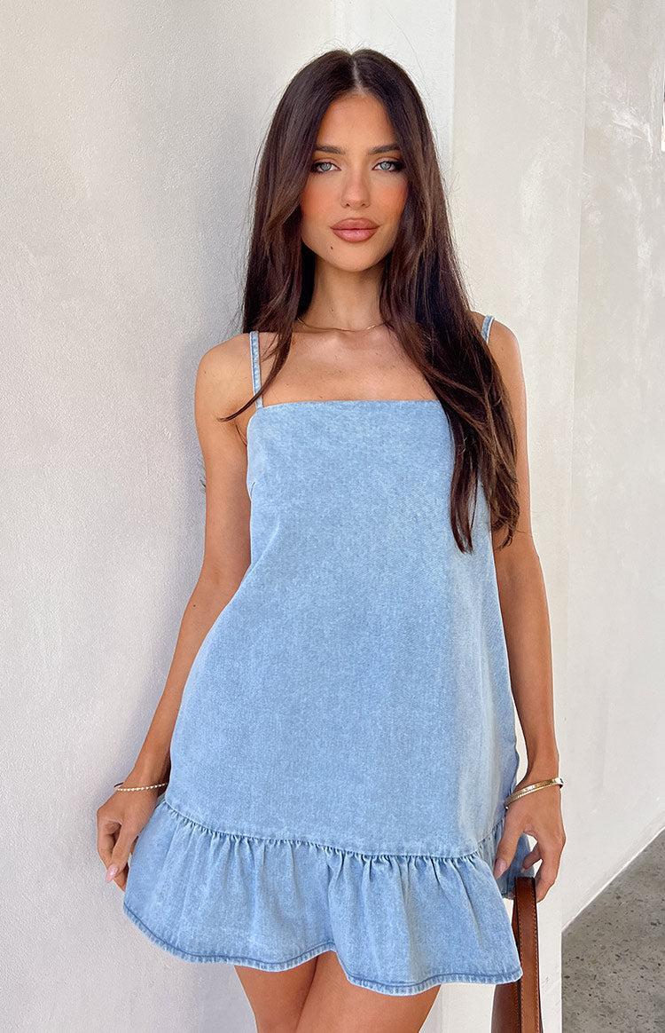 Poppet Mid Wash Denim Mini Dress Product Image