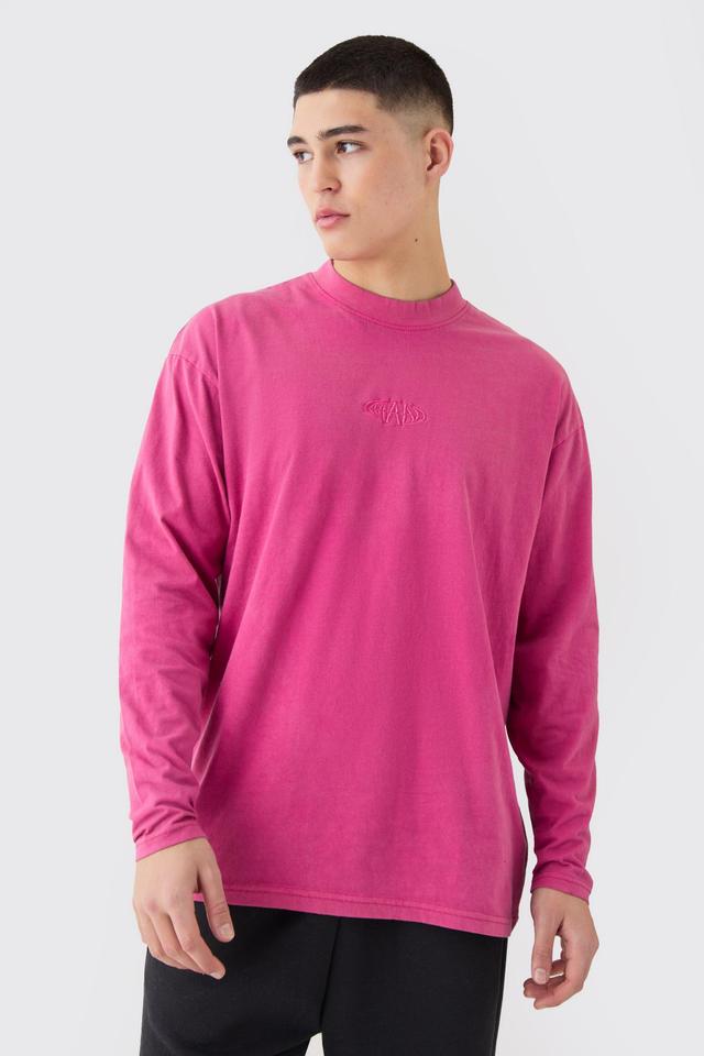 Mens Pink Oversized Man Extended Neck Washed Long Sleeve T-shirt, Pink Product Image