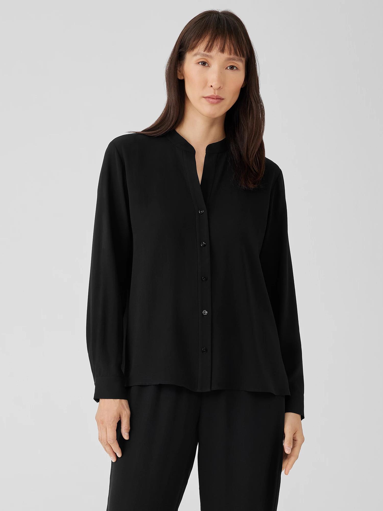 EILEEN FISHER Silk Georgette Crepe Shirred-Back Shirtfemale Product Image