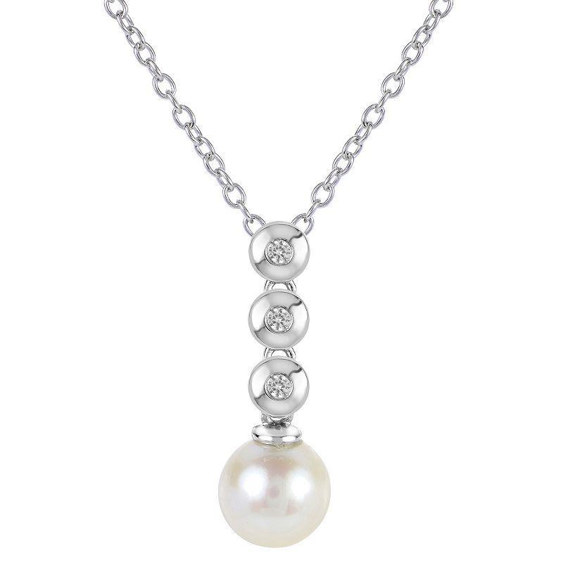 PearLustre by Imperial Sterling Silver Freshwater Cultured Pearl & Lab-Created White Sapphire Pendant Necklace, Womens Product Image