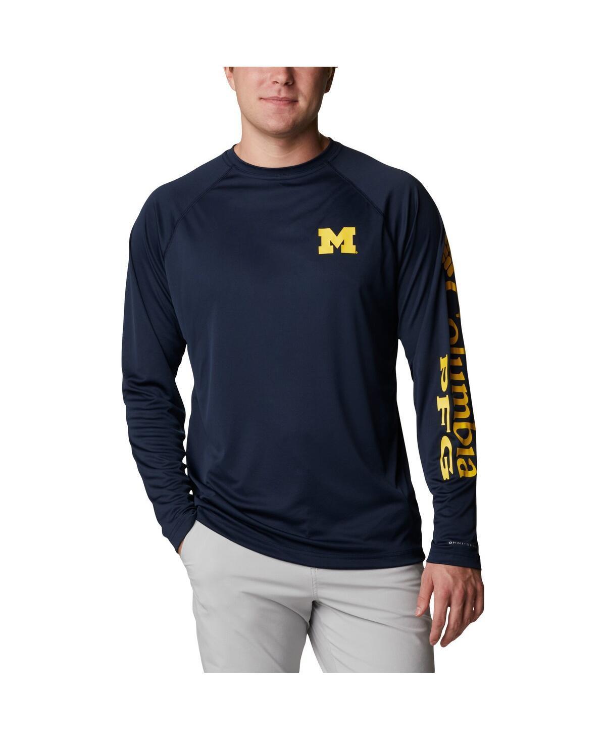 Mens Columbia Michigan Wolverines Terminal Tackle Omni-Shade Raglan Long Sleeve T-Shirt Blue Product Image