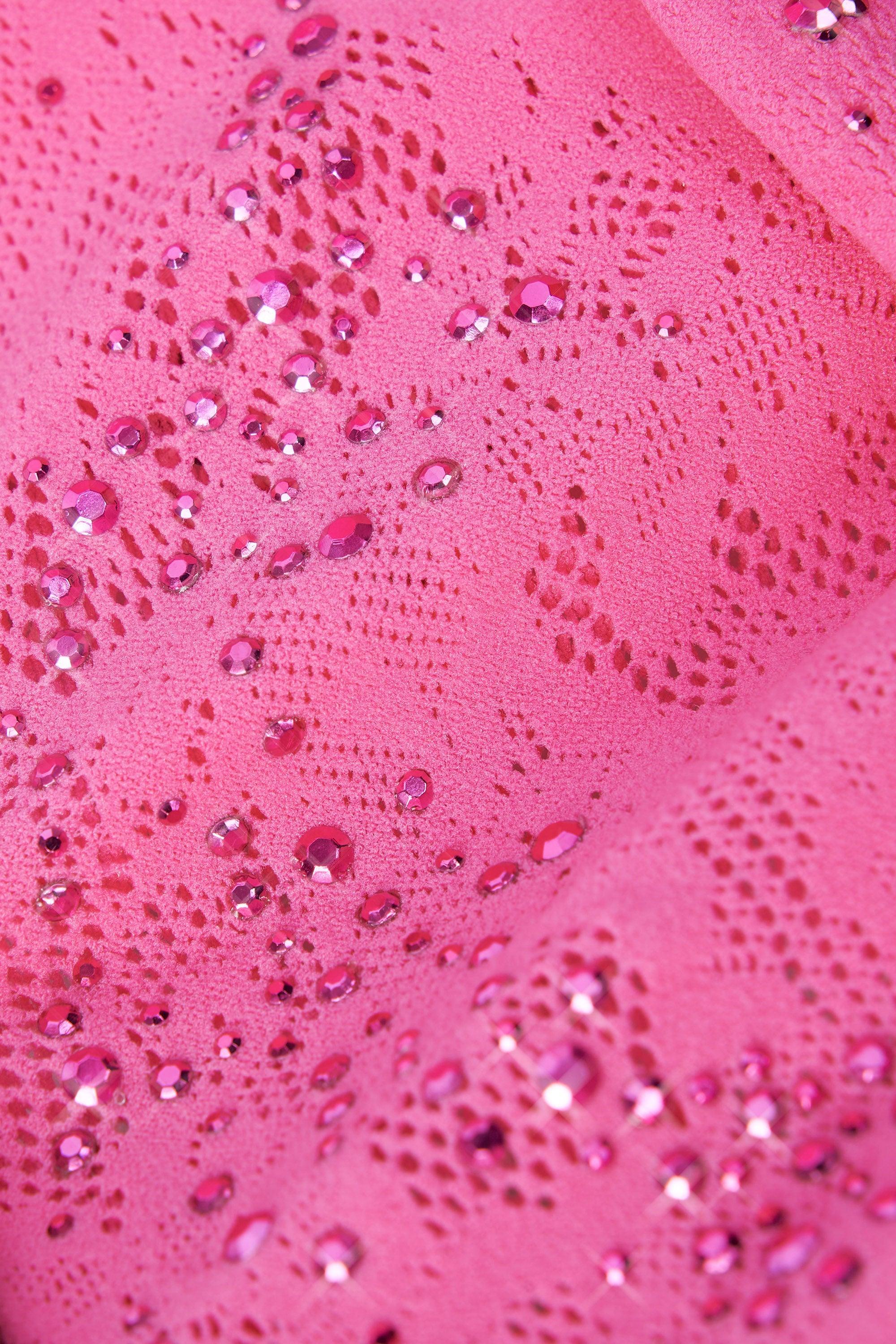 Embellished Cut-Out Unitard in Bubblegum Pink Female Product Image