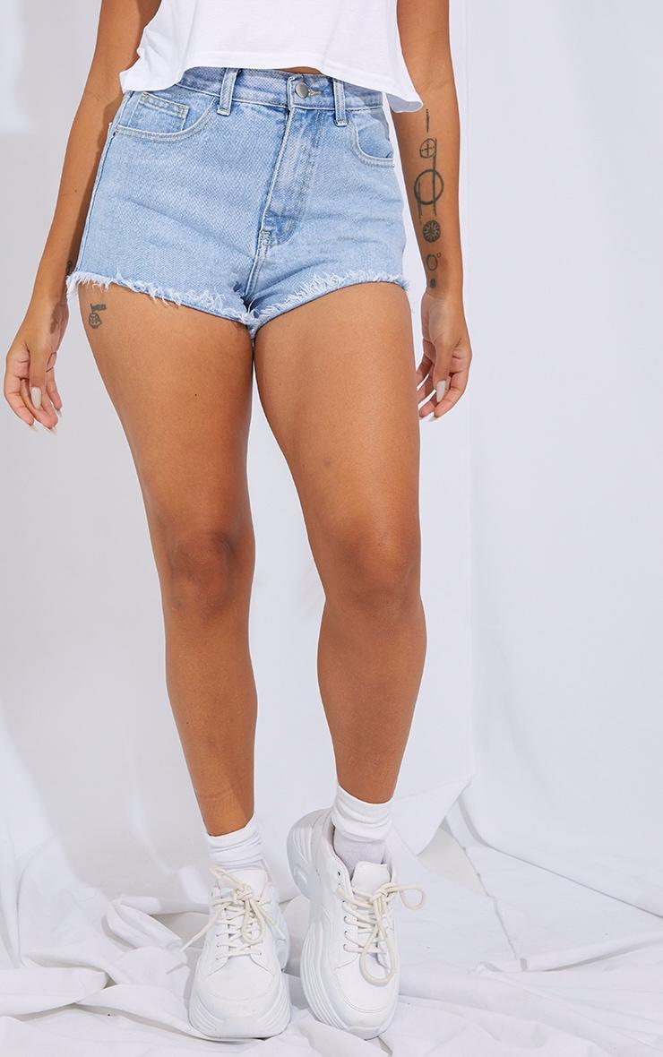 Petite Light Blue Wash Frayed Hem Denim Shorts Product Image