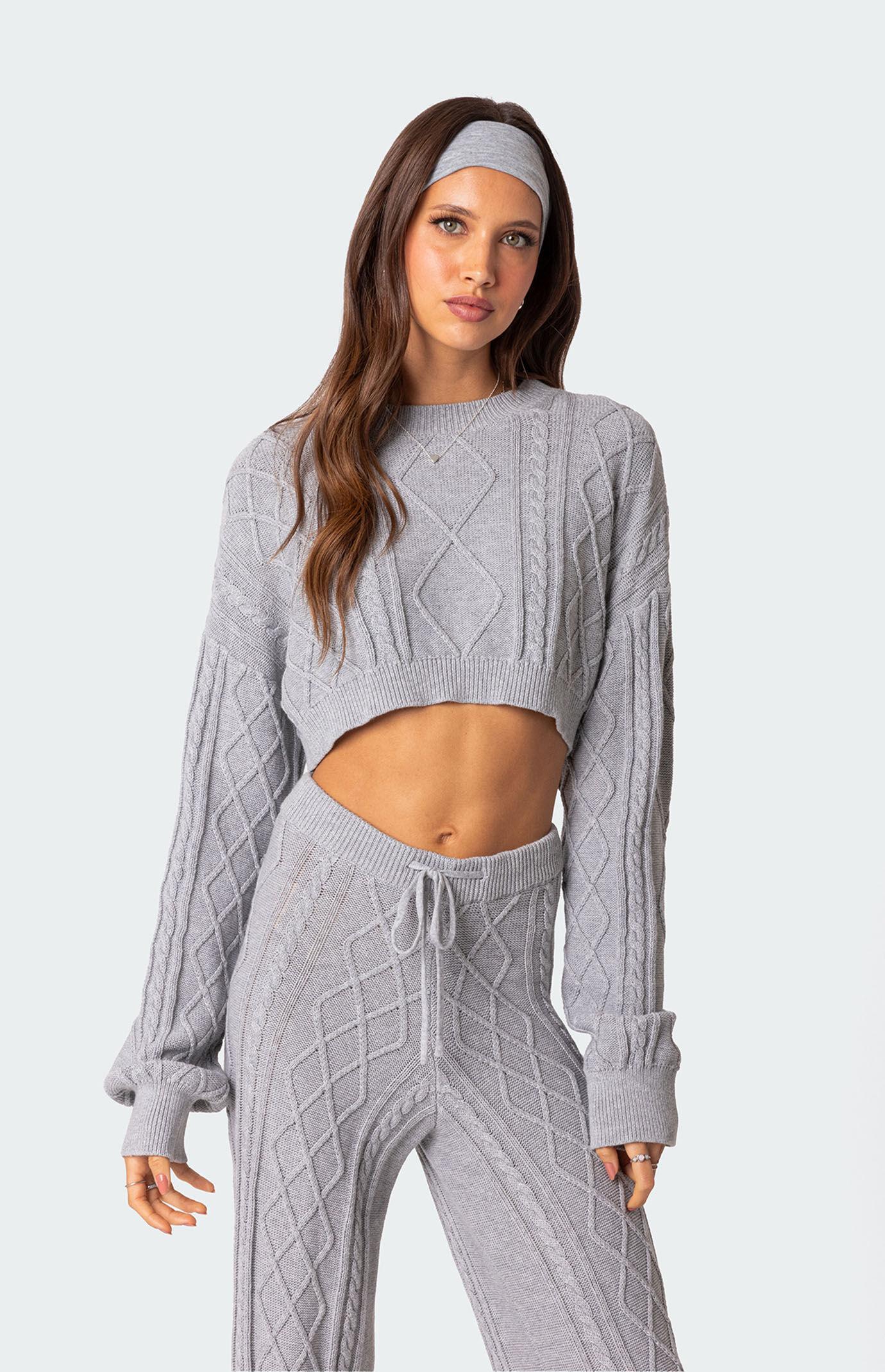 Edikted Women's Kasey Cable Knit Cropped Sweater Product Image