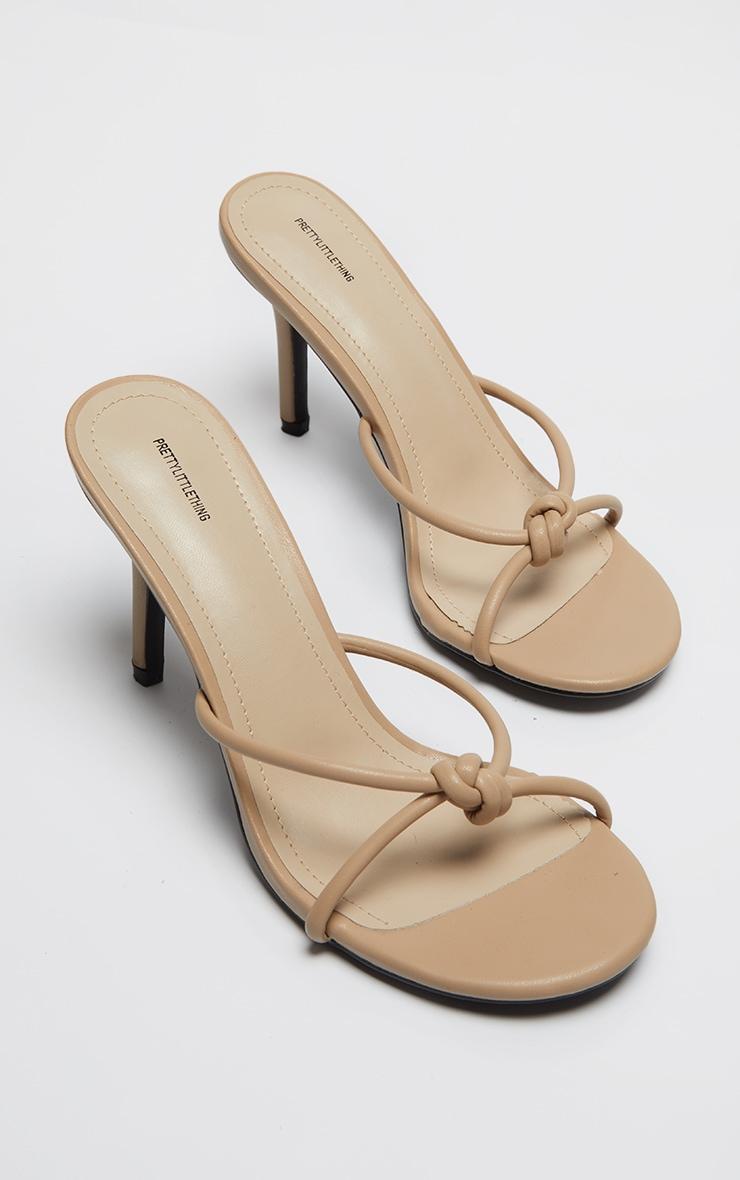 Taupe PU Knotted Mid Heeled Mule Sandals Product Image