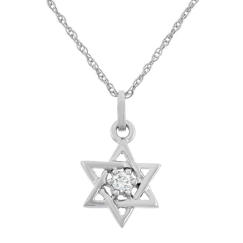 Diamond Accent 10k White Gold Star of David Pendant Necklace, Womens Product Image