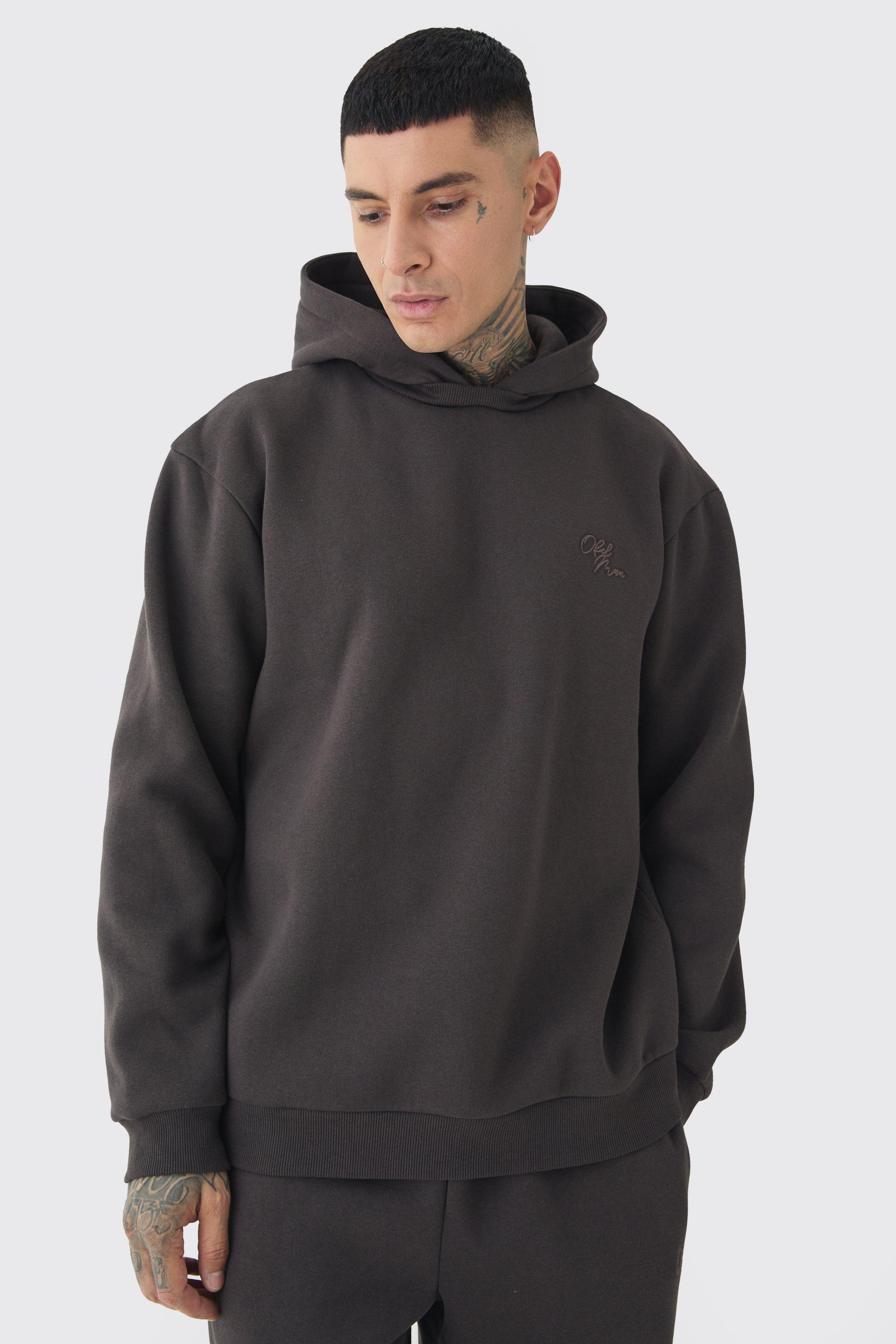 Tall Brushed Back Oversized Embroidered Hooded Sweat | boohooMAN USA Product Image