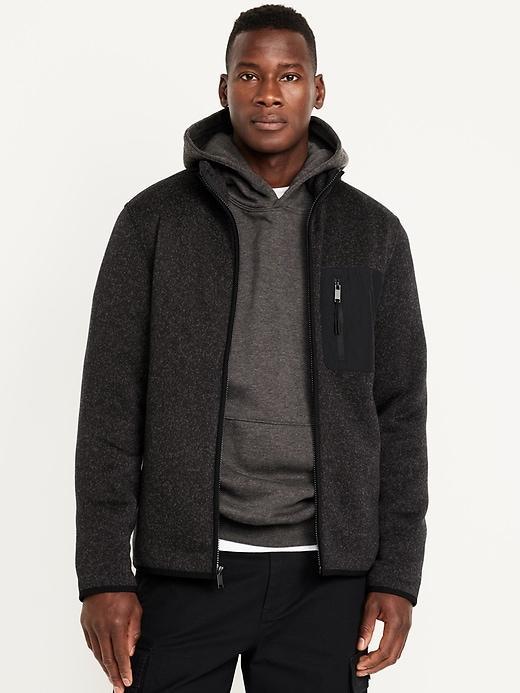 Sherpa-Lined Sweater Fleece Zip Jacket Product Image