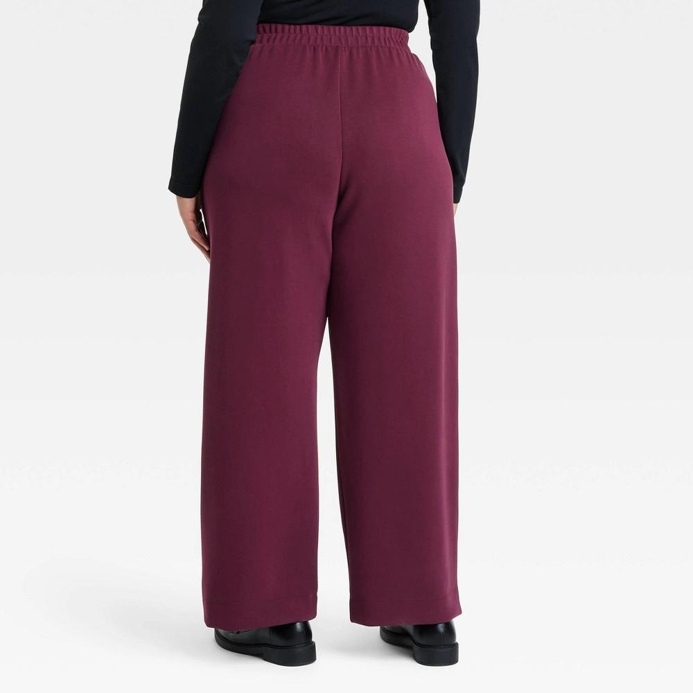 Womens High-Rise Straight Leg Pull-On Pants - A New Day Burgundy XXL Product Image