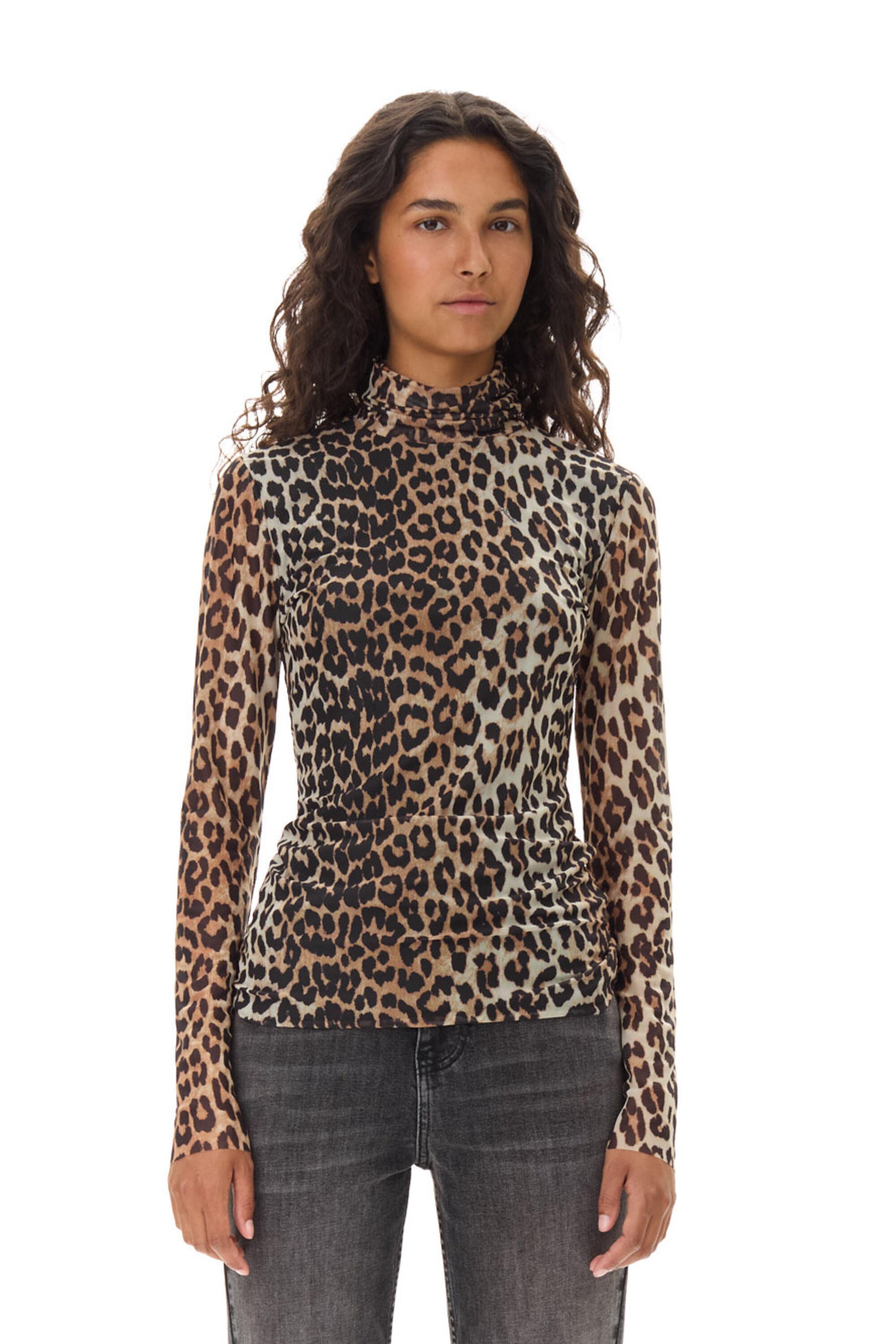 Leopard Printed Mesh Long Sleeve Rollneck Product Image