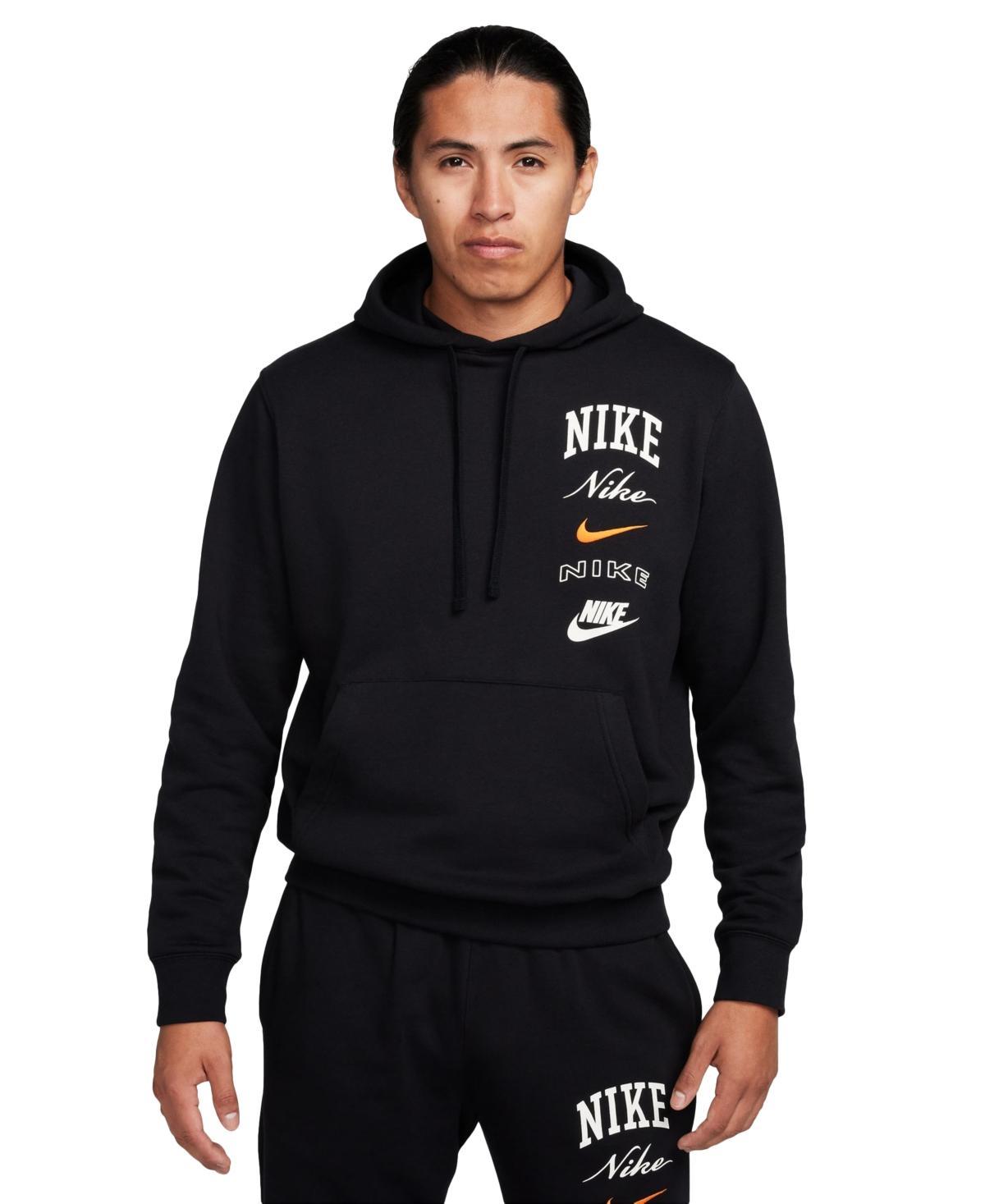 Nike Mens Club Fleece Stacked Logo-Print Hoodie - Black/sail Product Image