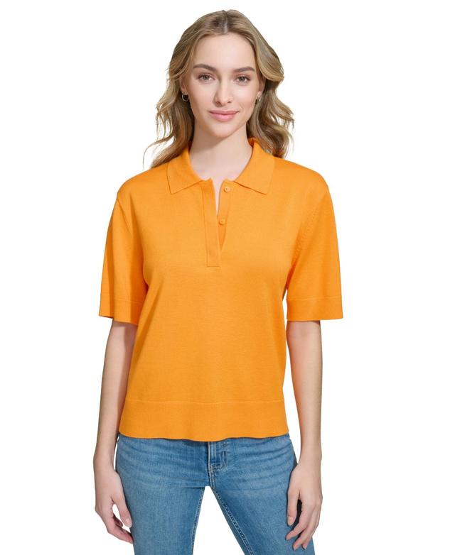 Calvin Klein Womens Collared Short-Sleeve Top Product Image