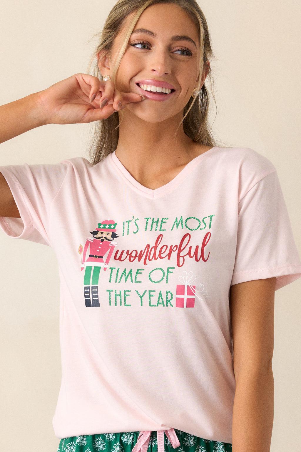 Most Wonderful Time Light Pink Pajama Top Product Image