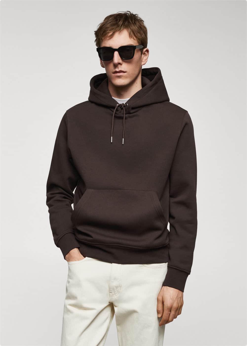 MANGO MAN - Cotton kangaroo-hooded sweatshirt chocolateMen Product Image