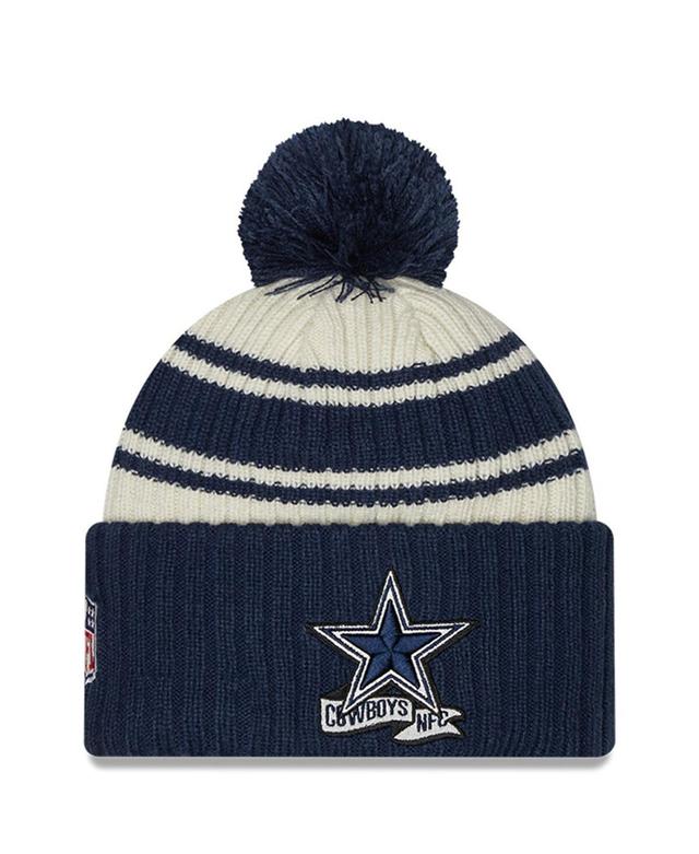 Mens New Era Cream Dallas Cowboys 2022 Sideline Sport Cuffed Pom Knit Hat - Cream Product Image