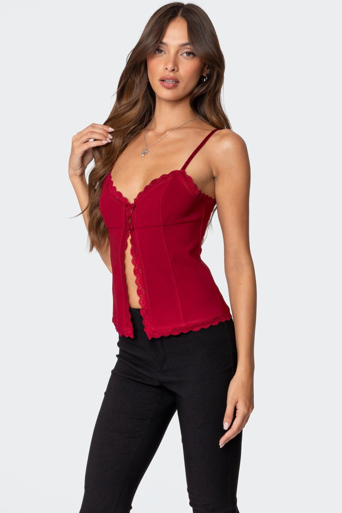 Crimson Lacey Split Front Top Product Image