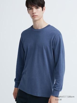 UNIQLO US Men's Brushed Cotton Crew Neck Long-Sleeve T-Shirt Blue Medium UNIQLO US  M  male Product Image