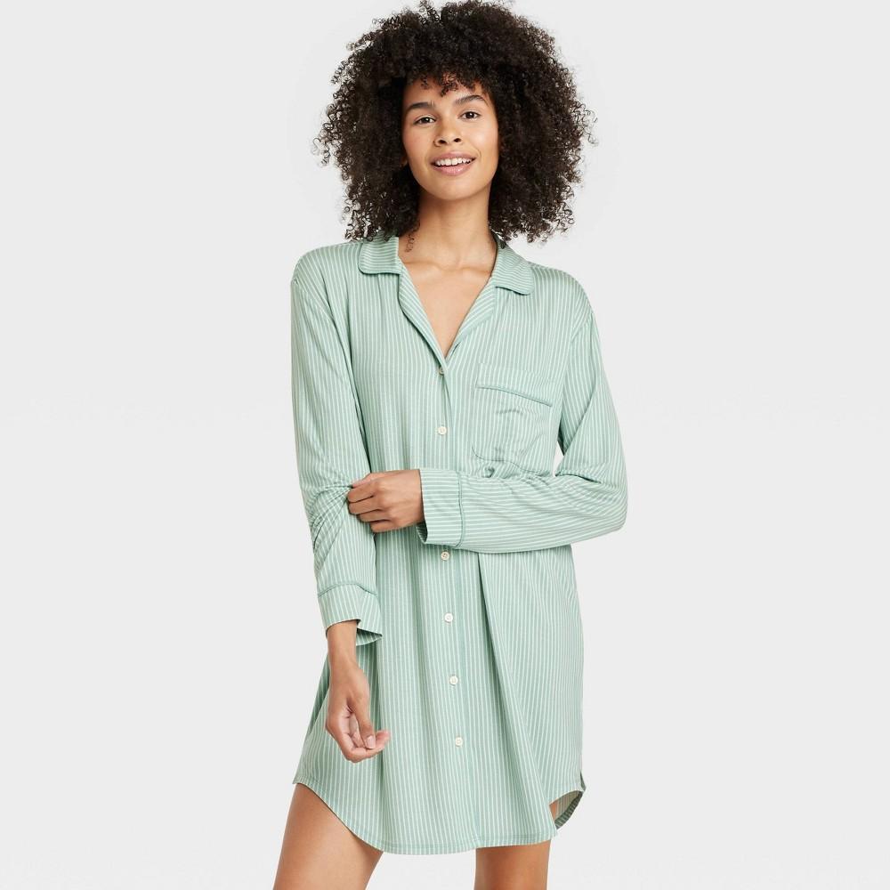 Womens Cloud Knit Notch Collar Long Sleeve NightGown - Auden /Striped Product Image