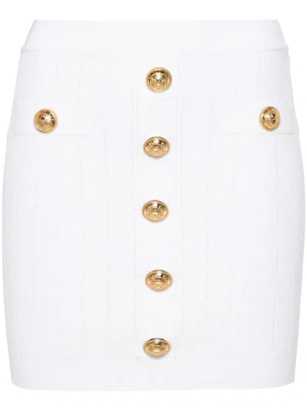 BALMAIN Buttoned Knitted Skirt In Blanco Product Image