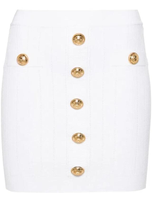 BALMAIN Buttoned Knitted Skirt In Blanco Product Image