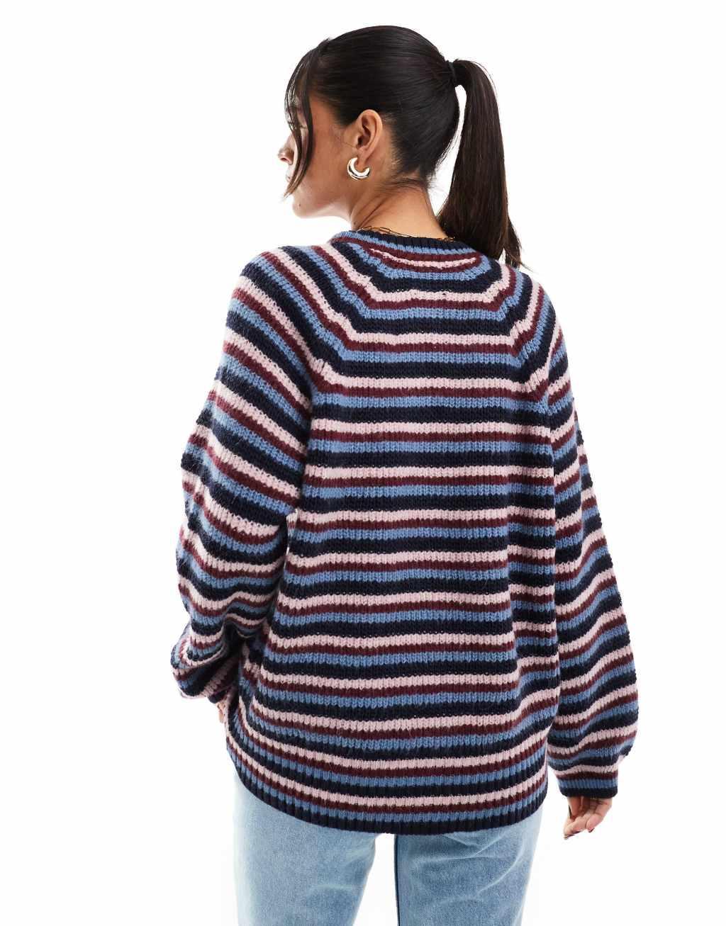 ASOS DESIGN oversized sweater in burgundy and navy stripe Product Image