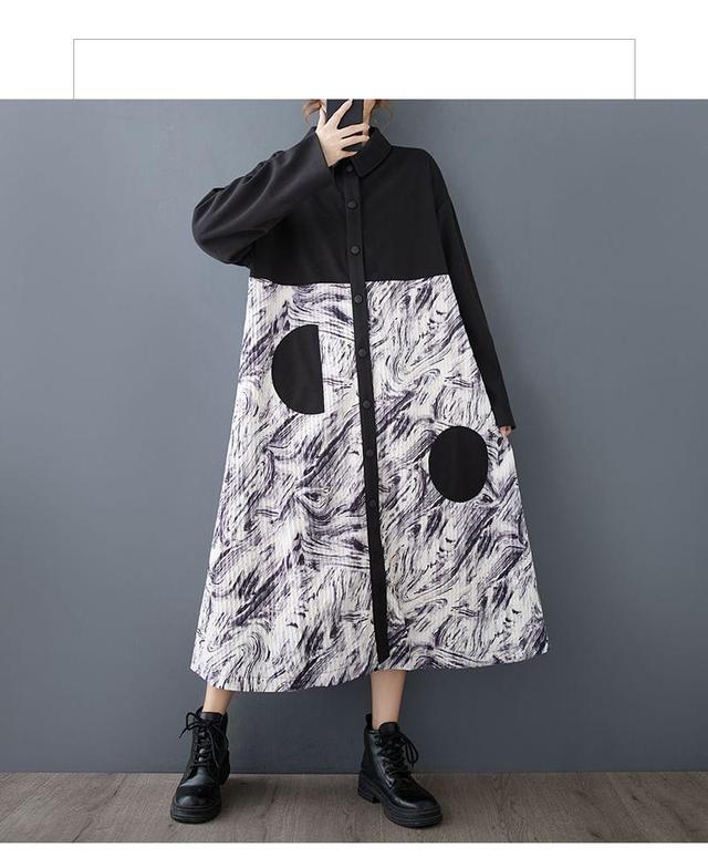 Collared Patterned Print Panel Midi Button Jacket Product Image