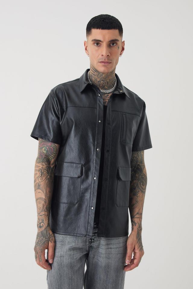 Tall PU Utility Pocket Shirt | boohooMAN USA Product Image