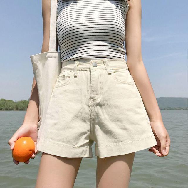 Wide-Leg Denim Shorts Product Image