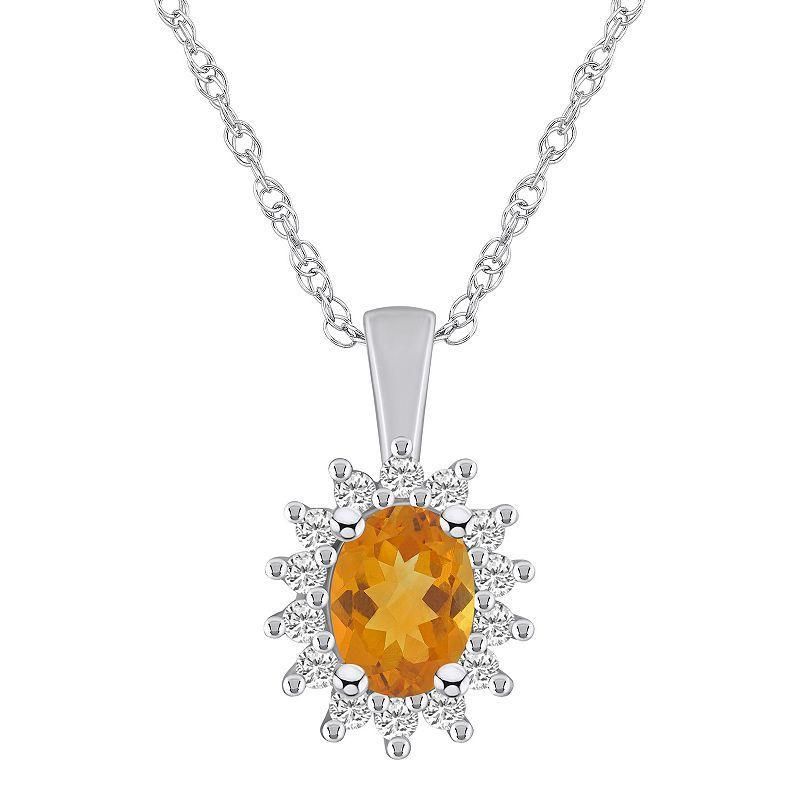 Alyson Layne 14k White Gold Oval Citrine & 1/3 Carat T.W. Diamond Halo Pendant Necklace, Womens Orange Product Image