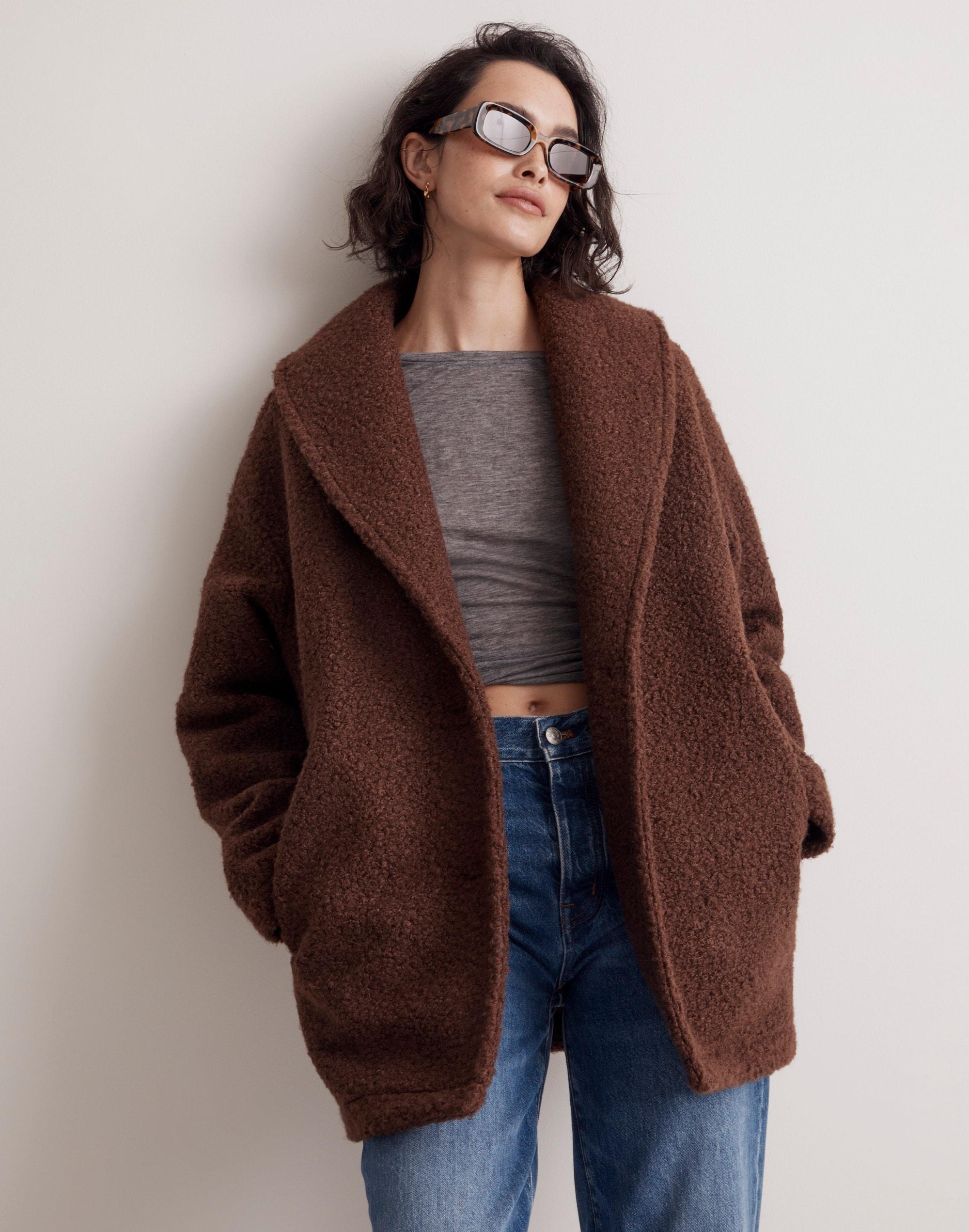 Pebbled Faux Shearling Shawl Collar Coat Product Image