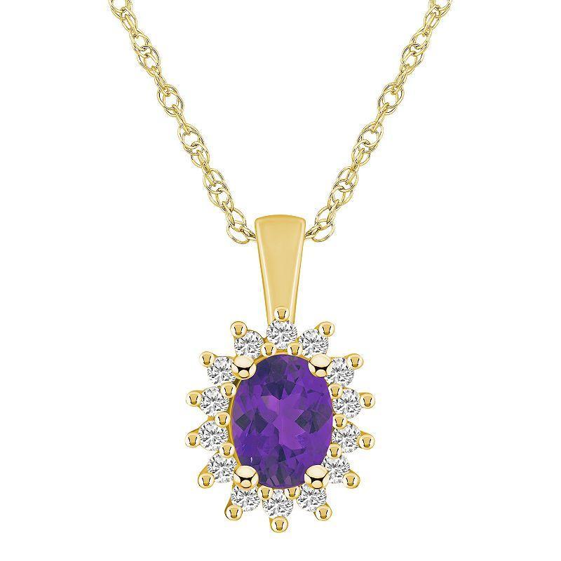 Alyson Layne 14k Gold Oval Amethyst & 1/3 Carat T.W. Diamond Halo Pendant Necklace, Womens Purple Product Image