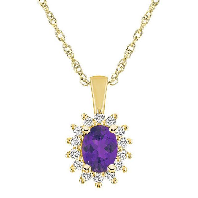 Alyson Layne 14k Gold Oval Amethyst & 1/3 Carat T.W. Diamond Halo Pendant Necklace, Womens Product Image