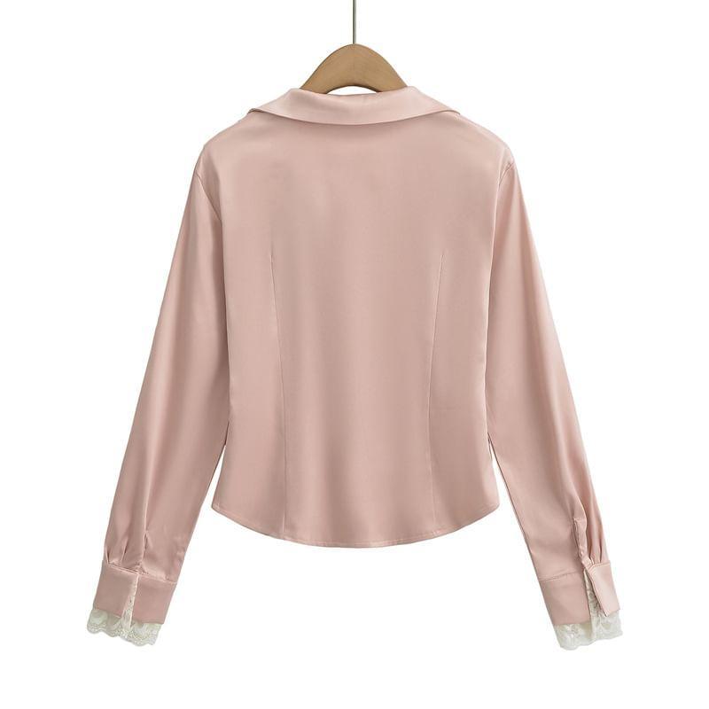 Long-Sleeve Satin Plain Shirt Product Image