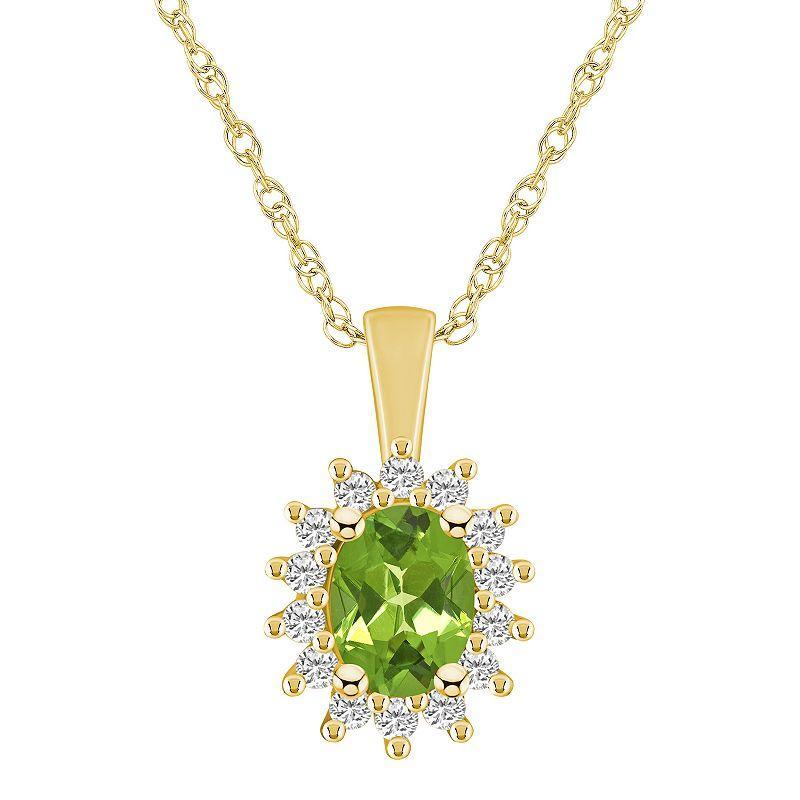 Alyson Layne 14k Gold Oval Peridot & 1/3 Carat T.W. Diamond Halo Pendant Necklace, Womens Green Product Image