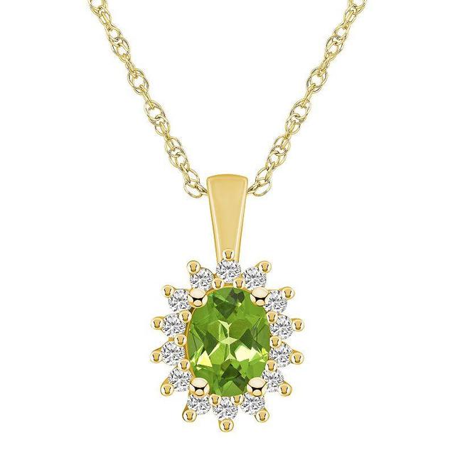 Alyson Layne 14k Gold Oval Peridot & 1/3 Carat T.W. Diamond Halo Pendant Necklace, Womens Product Image