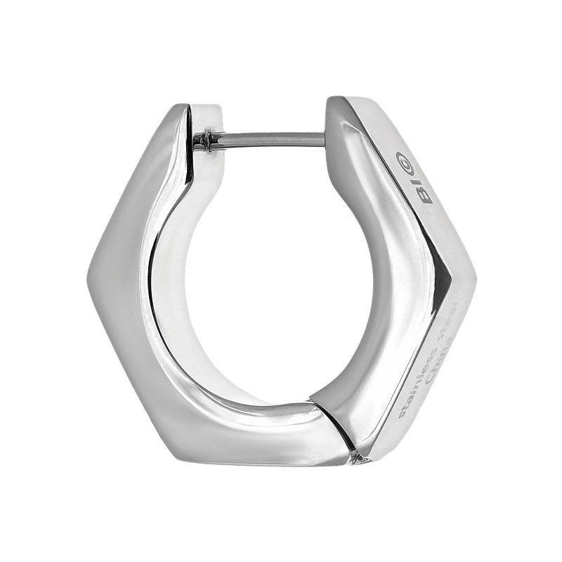 LYNX Stainless Steel Hex Nut Earring - Single Earring, Mens, Grey Product Image