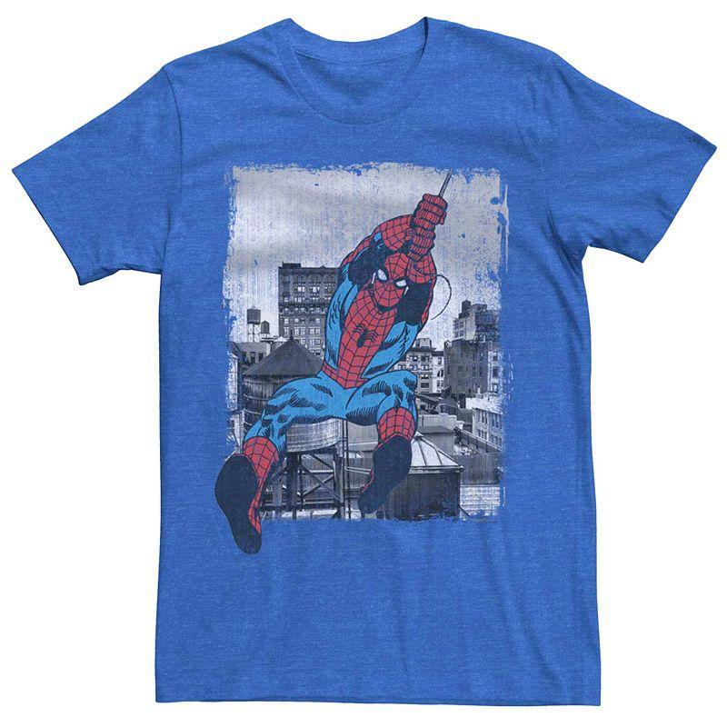 Mens Marvels Spider-Man Vintage City Swing Poster Tee Royal Grey Product Image