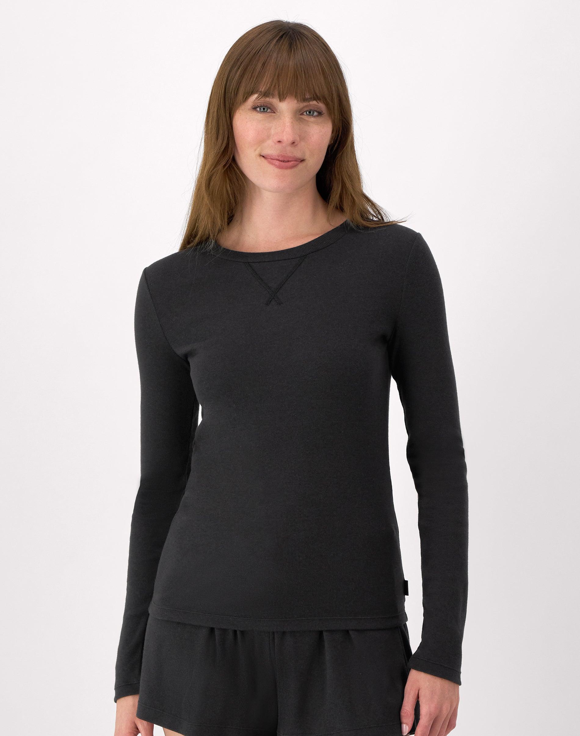 Hanes Originals Womens SuperSoft Comfywear Rib Long Sleeve T-Shirt Asphalt S Product Image