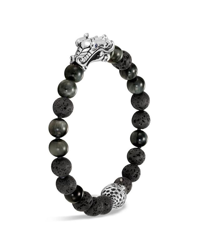 Mens Legends Collection Sapphire, Volcanic Stone & Sterling Silver Naga Dragon Bracelet Product Image