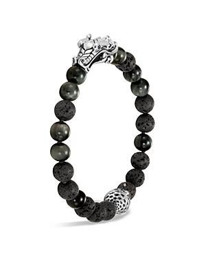 John Hardy Mens Sterling Silver Legends Naga Black Volcanic Rock Beaded Bracelet with Sapphire Eyes Product Image