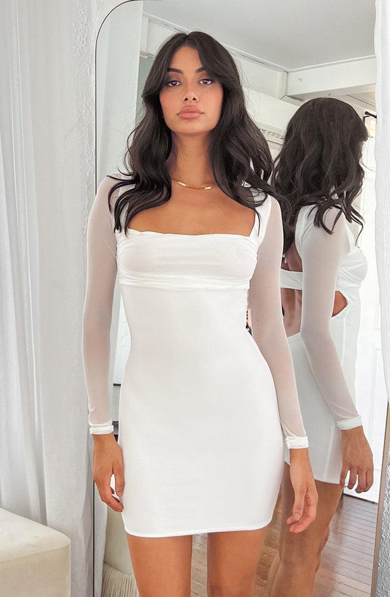 Leyna White Mesh Long Sleeve Dress Product Image