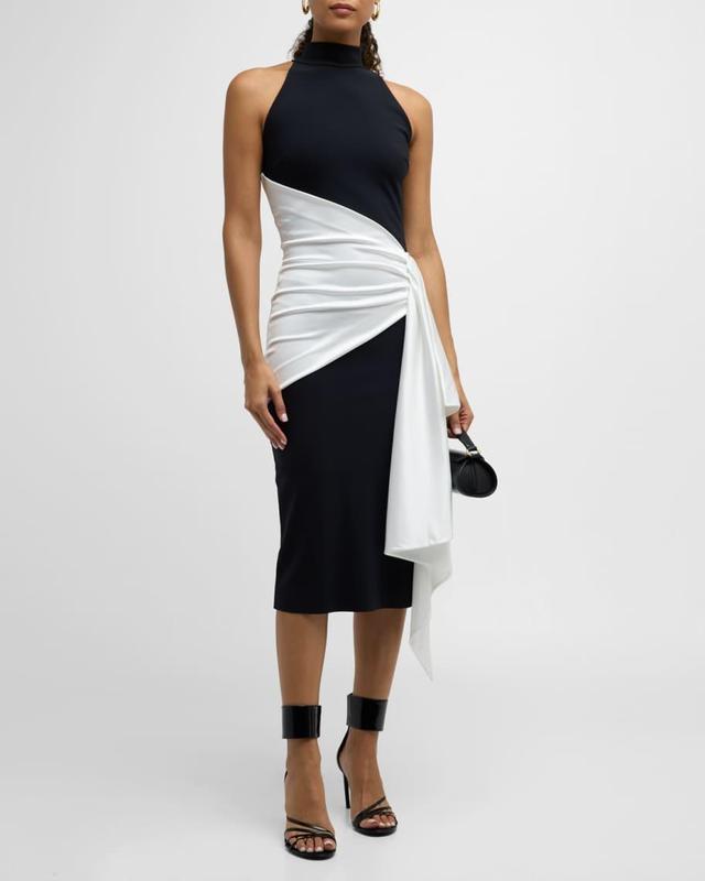 Draped Bodycon Halter Midi Dress Product Image