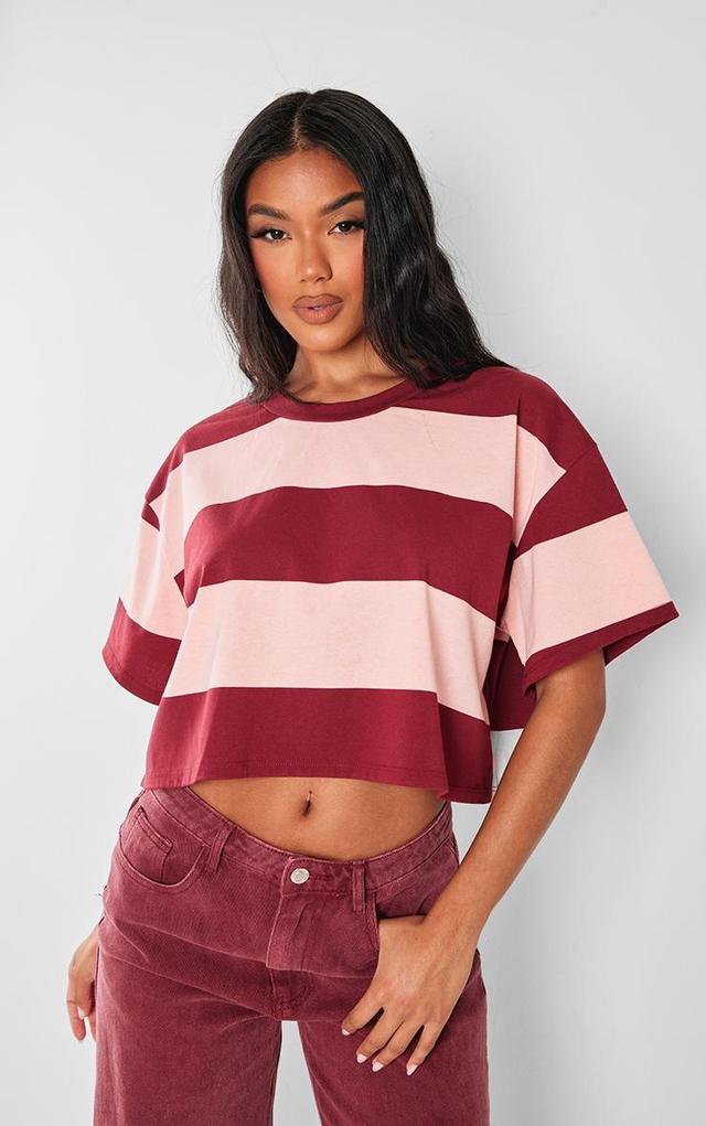 Burgundy Oversized Striped Crop Top Product Image