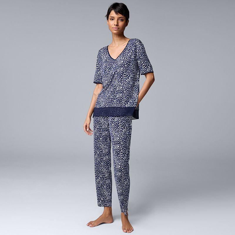 Womens Simply Vera Vera Wang Short Sleeve V-Neck Top & Cropped Pants Pajama Set Product Image