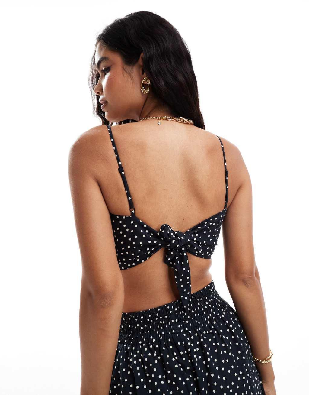 ASOS DESIGN poplin bralette in black polka dot - part of a set Product Image