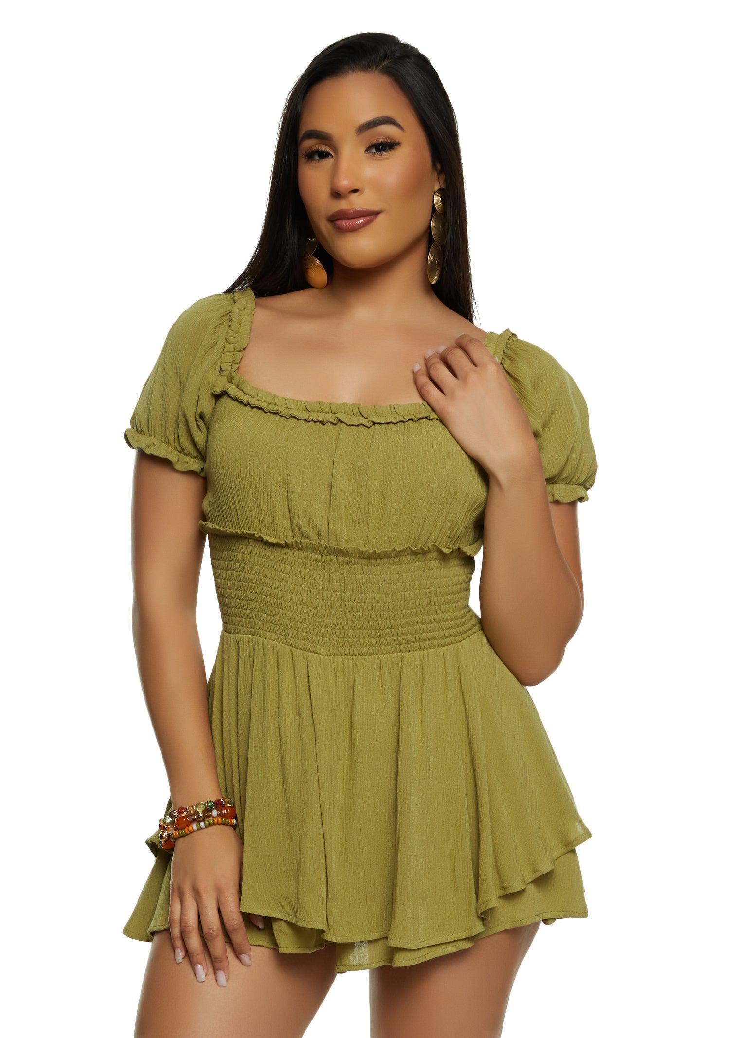 Womens Smocked Tiered Peasant Romper Product Image