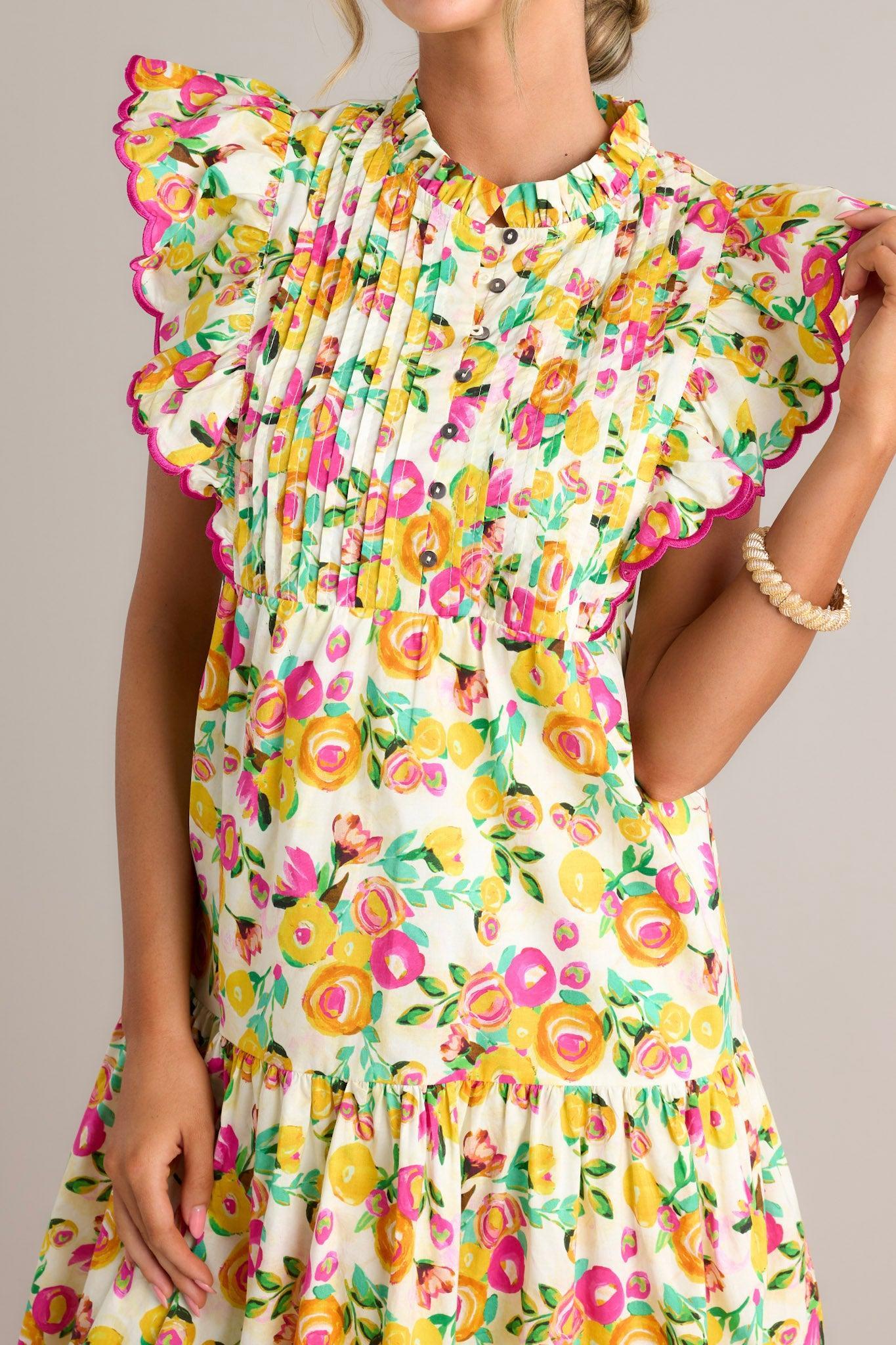 Blossoming Love 100% Cotton Yellow Floral Midi Dress Product Image